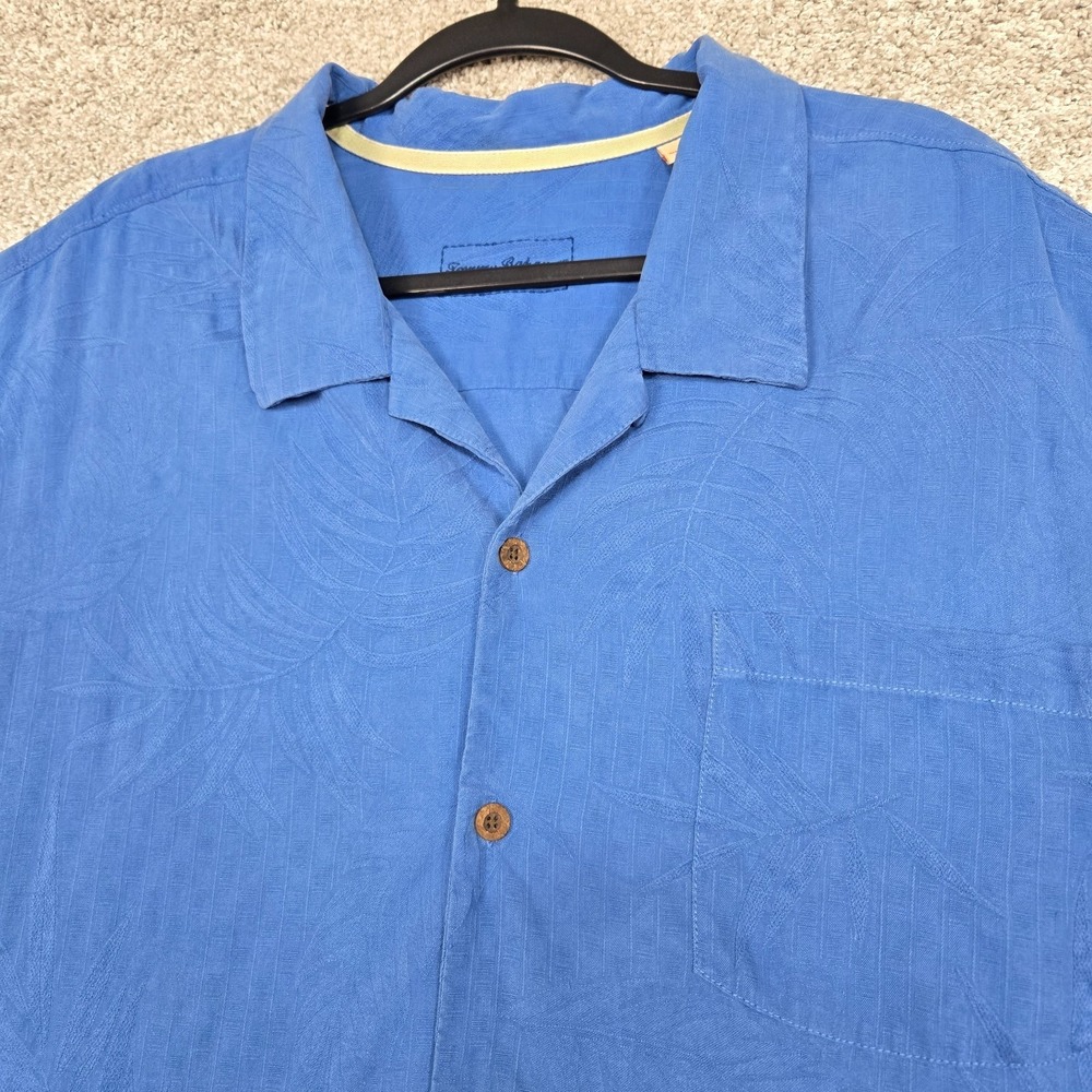 Tommy Bahama silk shirt mens 3XB blue jaquard hawaiian floral palm Camp Loop S/S
